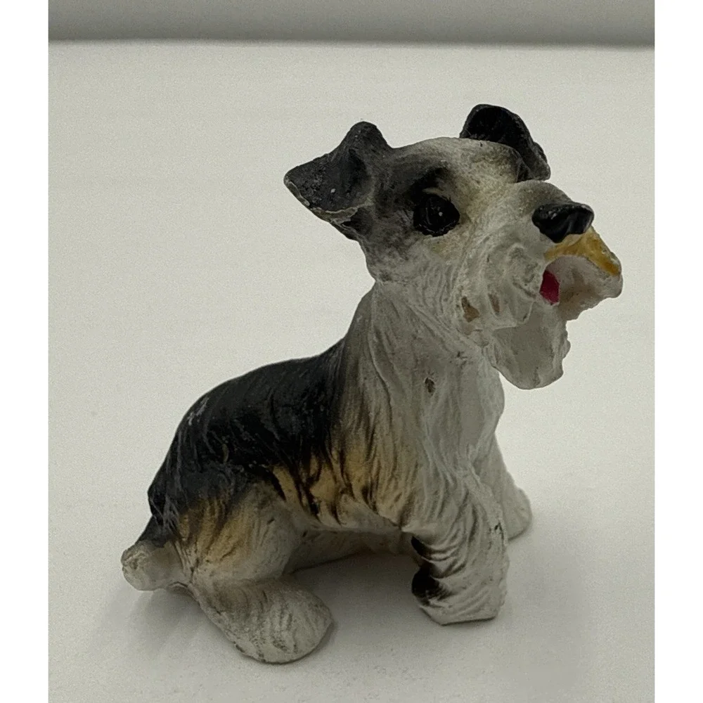 Vintage Schnauzer Dog Hand Painted Figurine Resin Stone 1.50